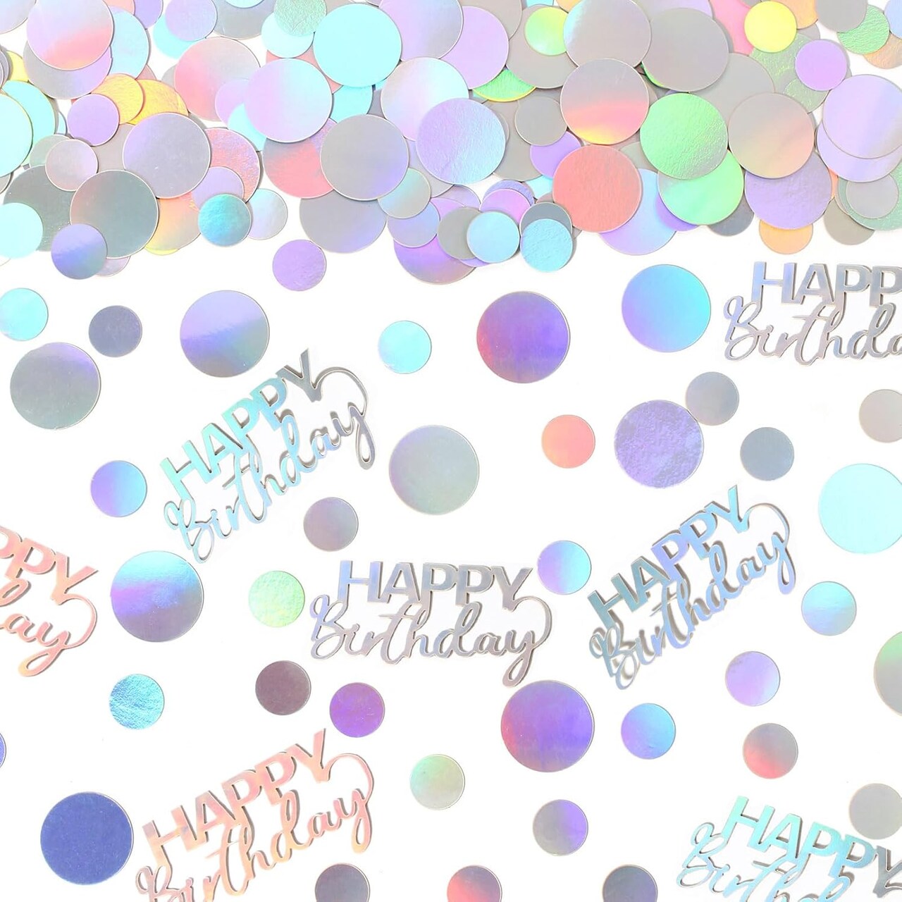 300PCS Iridescent Circle Confetti – Happy Birthday Table Scatter